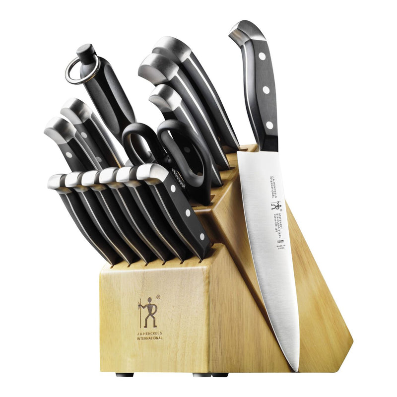 HENCKELS Statement Kitchen Knife Set with Block, 15-pc, Chef Knife, Steak Knife set, Kitchen Knife Sharpener, Light Brown