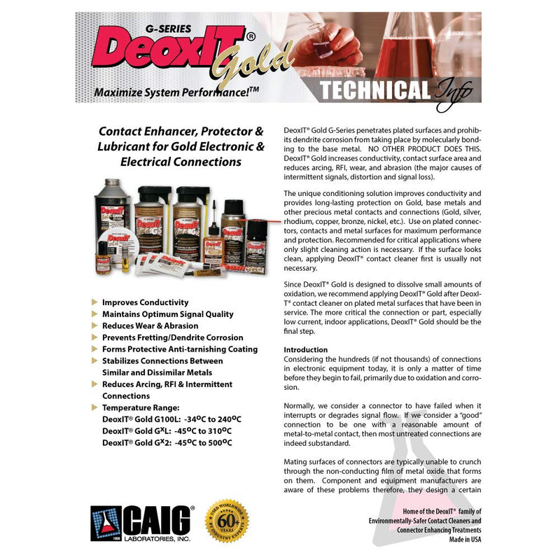 DeoxIT Gold G5S-6 Spray, Contact Cleaner/Enhancer/Protector for Gold Surfaces, 142g, Integrated Straw