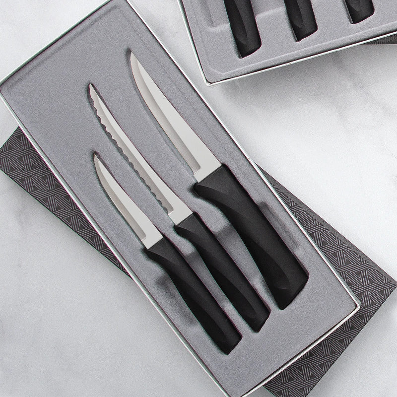 Rada Cutlery Anthem Series Kitchen Knife Set with Ergonomic Black Resin Handles - Set of 3