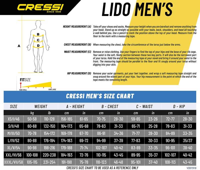 Cressi Men's; Full Front Zip Wetsuit for Swimming, Snorkeling, Scuba Diving - Lido Short