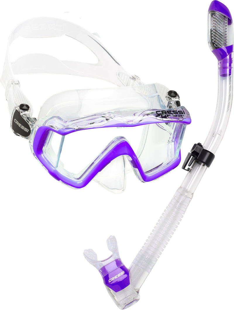 Cressi Panoramic Wide View Mask & Dry Snorkel Kit for Snorkeling, Scuba Diving | Pano 3 & Supernova Dry: designed in Italy