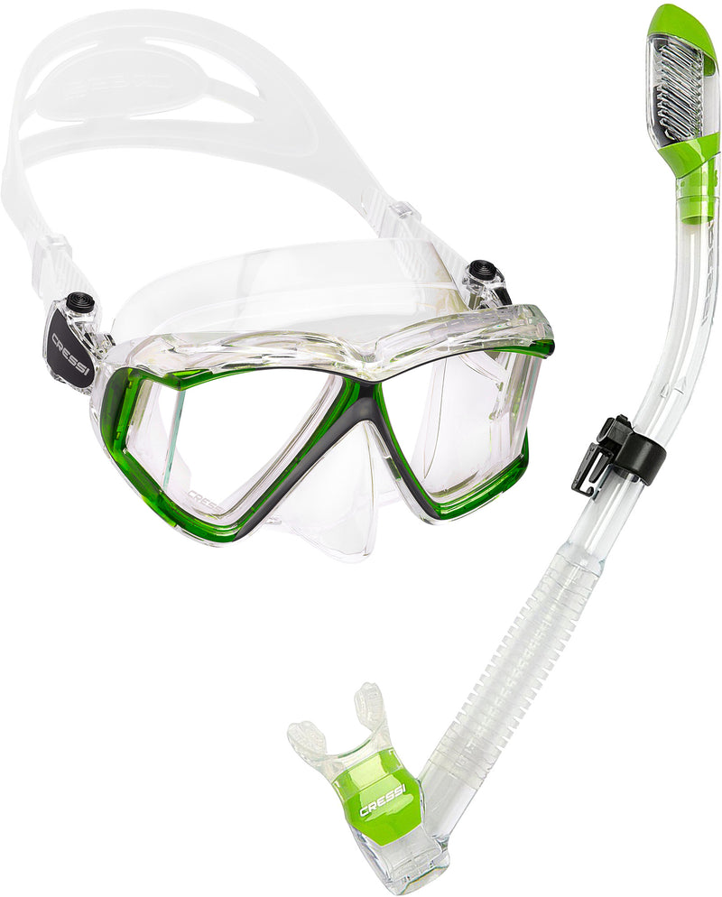 Cressi Panoramic Wide View Mask & Dry Snorkel Kit for Snorkeling, Scuba Diving - Pano 4 & Supernova Dry: designed in Italy