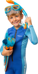 Cressi Junior Snorkeling Kit for Kids Ages 3 to 8 - Mask + Dry Snorkel + Adjustable Fins + Net Bag - Rocks Kids Set