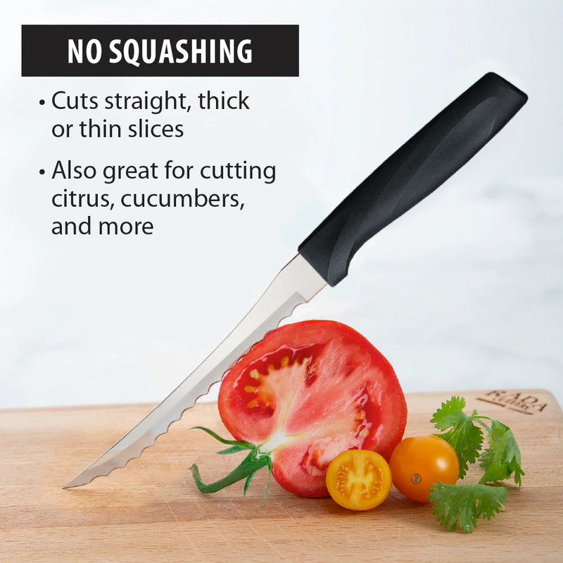 Rada Cutlery Anthem Series Tomato Slicing Knife Stainless Steel Blade with Ergonomic Black Resin Handle - 9 Inches