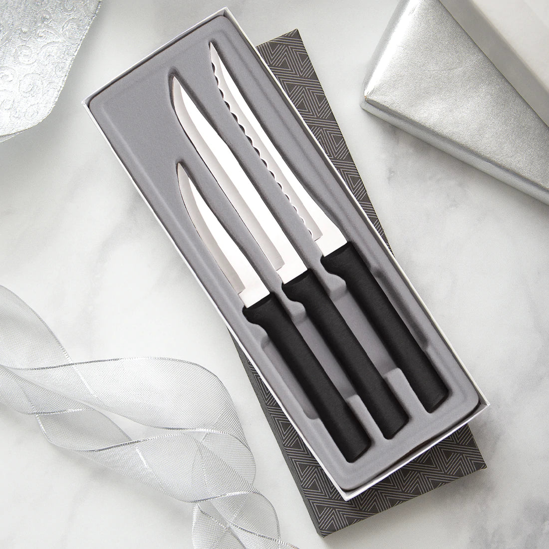 Rada Cutlery Cooking Essentials Knife Starter Gift Set 3 Piece Stainless Steel Set, Black