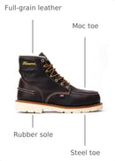 Thorogood 1957 Series 6” Waterproof Steel Toe Work Boots for Men - Full-Grain Leather with Moc Toe, Comfort Insole, and Slip-Resistant Heel Outsole; EH Rated