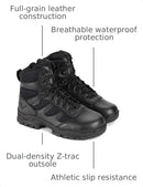 Thorogood Deuce 6” Waterproof Side-Zip Black Tactical Boots for Men and Women with Full-Grain Leather, Soft Toe, and Slip-Resistant Outsole; BBP & EH Rated