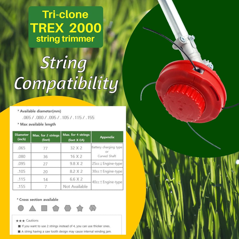 Tri-clone TREX 2000 String Trimmer Head Replacement - Bump Feed Weed Eater Head for Straight Shaft Weed Wackers, Loads Fast and Holds More for Professionals