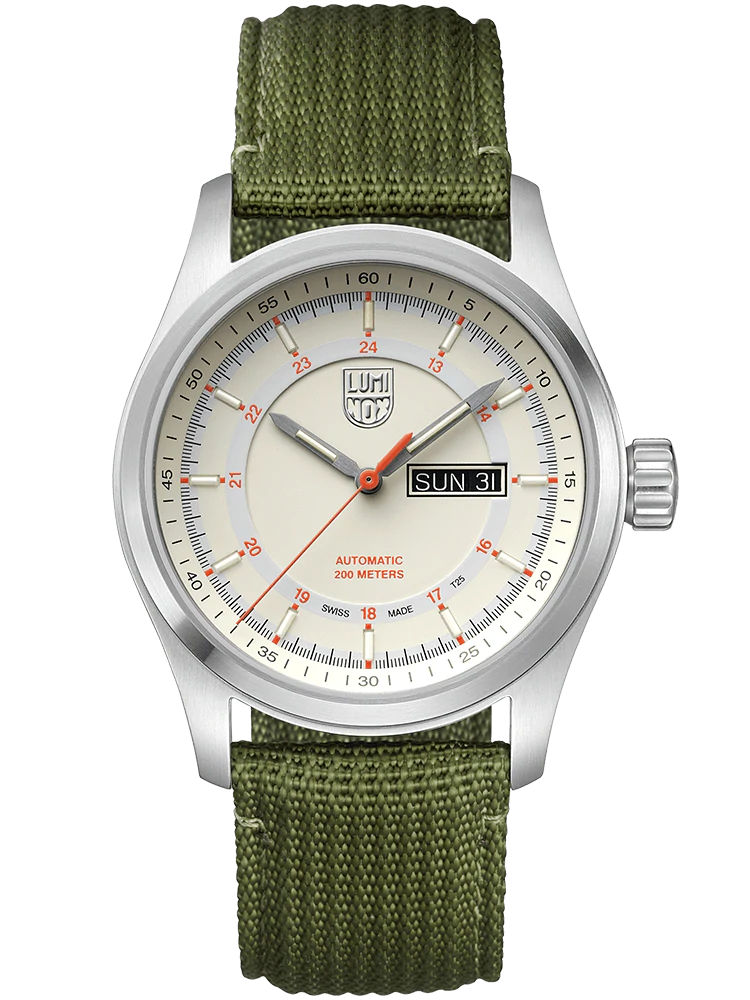 Luminox Men's Watch Atacama Field Automatic 1907.NF: 44mm Stainless Steel Case Green Webbing Strap 200 M Water Resistant