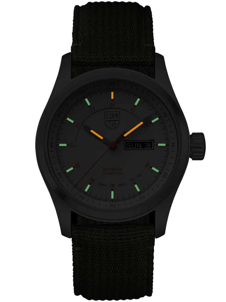 Luminox Men's Watch Atacama Field Automatic 1907.NF: 44mm Stainless Steel Case Green Webbing Strap 200 M Water Resistant