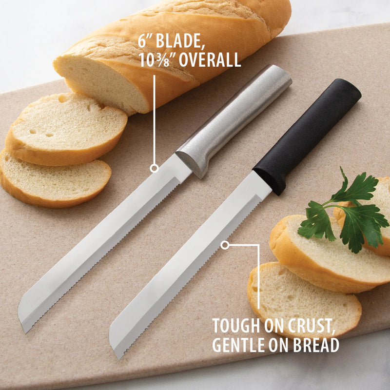 Rada Cutlery Bread Knife Serrated Blade with Stainless Steel Resin - 6 Inches, Black Handle