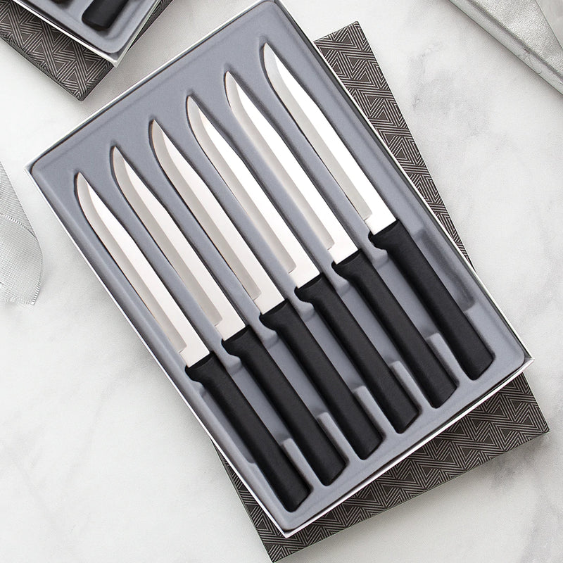 Rada Cutlery Utility Steak Knives Gift Set Stainless Steel Knife - Set of 6, Black Handle
