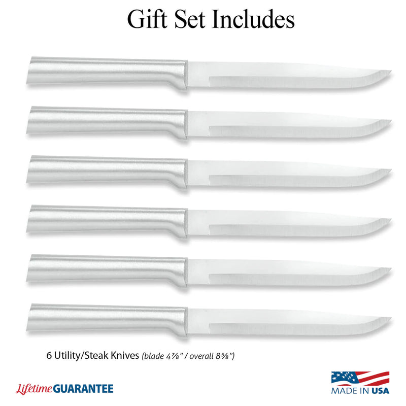 Rada Cutlery Utility Steak Knives Gift Set Stainless Steel Knife - Set of 6, Black Handle