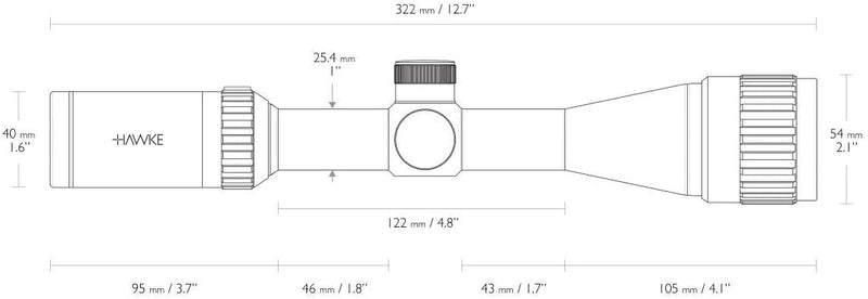 Hawke Vantage IR Riflescope 3-9X40 AO, 1", Mil Dot (Etched)