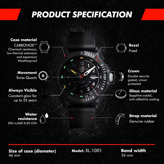 Luminox Men's Wrist Watch Ice-SAR Arctic 1001: 46mm Black Display Stainless Steel Case 200 M Water Resistant