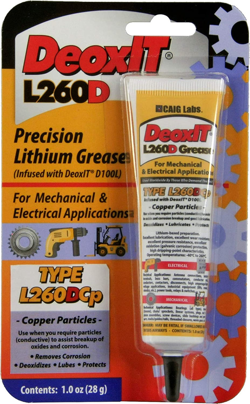 CAIG Labs., DeoxIT L260-DC1, Lithium Grease with cleaner/deoxidizer, Copper Particles, 28g Squeeze Tube