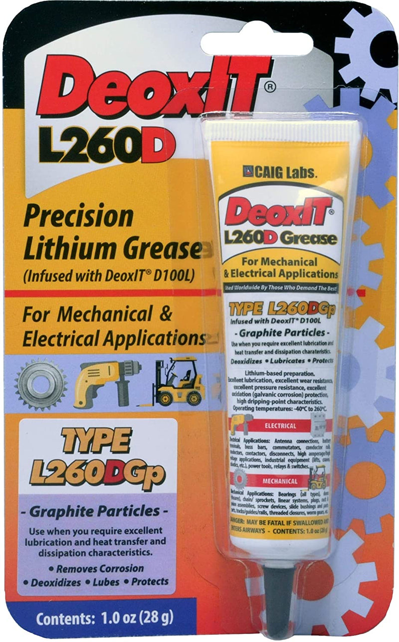 CAIG Labs., DeoxIT L260-DG1, Lithium Grease with cleaner/deoxidizer, Graphite Particles, 28g Squeeze Tube