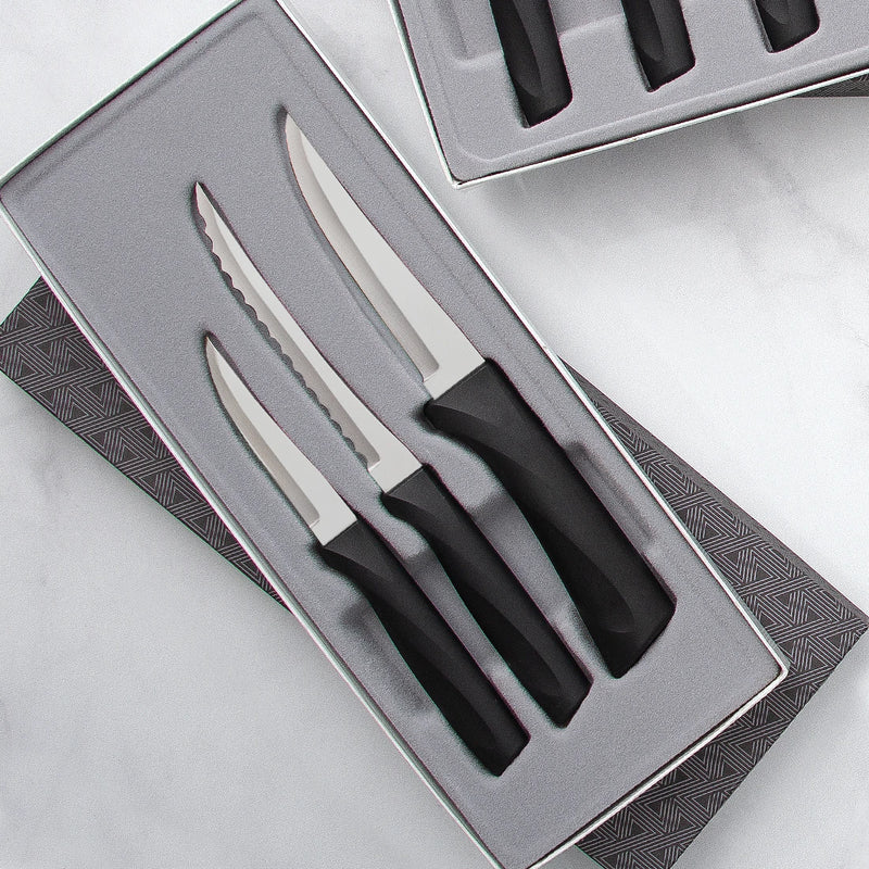 Rada Cutlery Sensational Serrations 3-Piece Kitchen Knife Set Blades Steel Resin, Black Handle