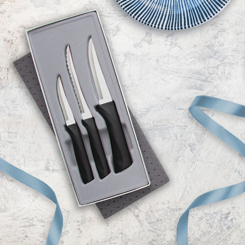 Rada Cutlery Anthem Series Kitchen Knife Set with Ergonomic Black Resin Handles - Set of 3
