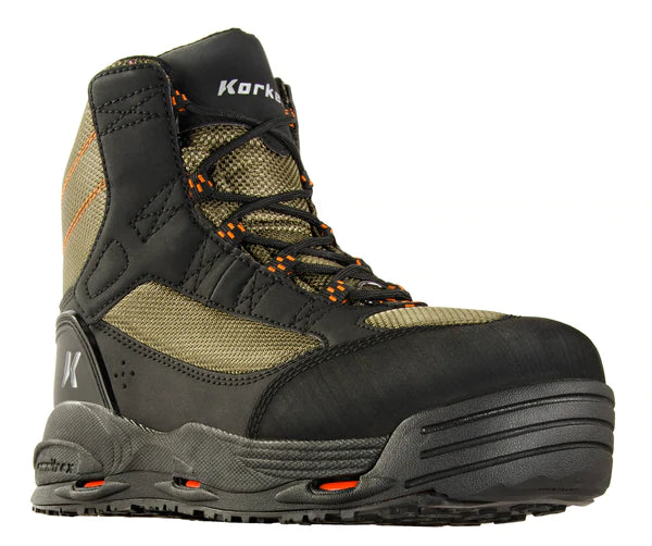 Korkers Men's Greenback Wading Boot On & Studded Kling-On Soles - Dried Herb/Black