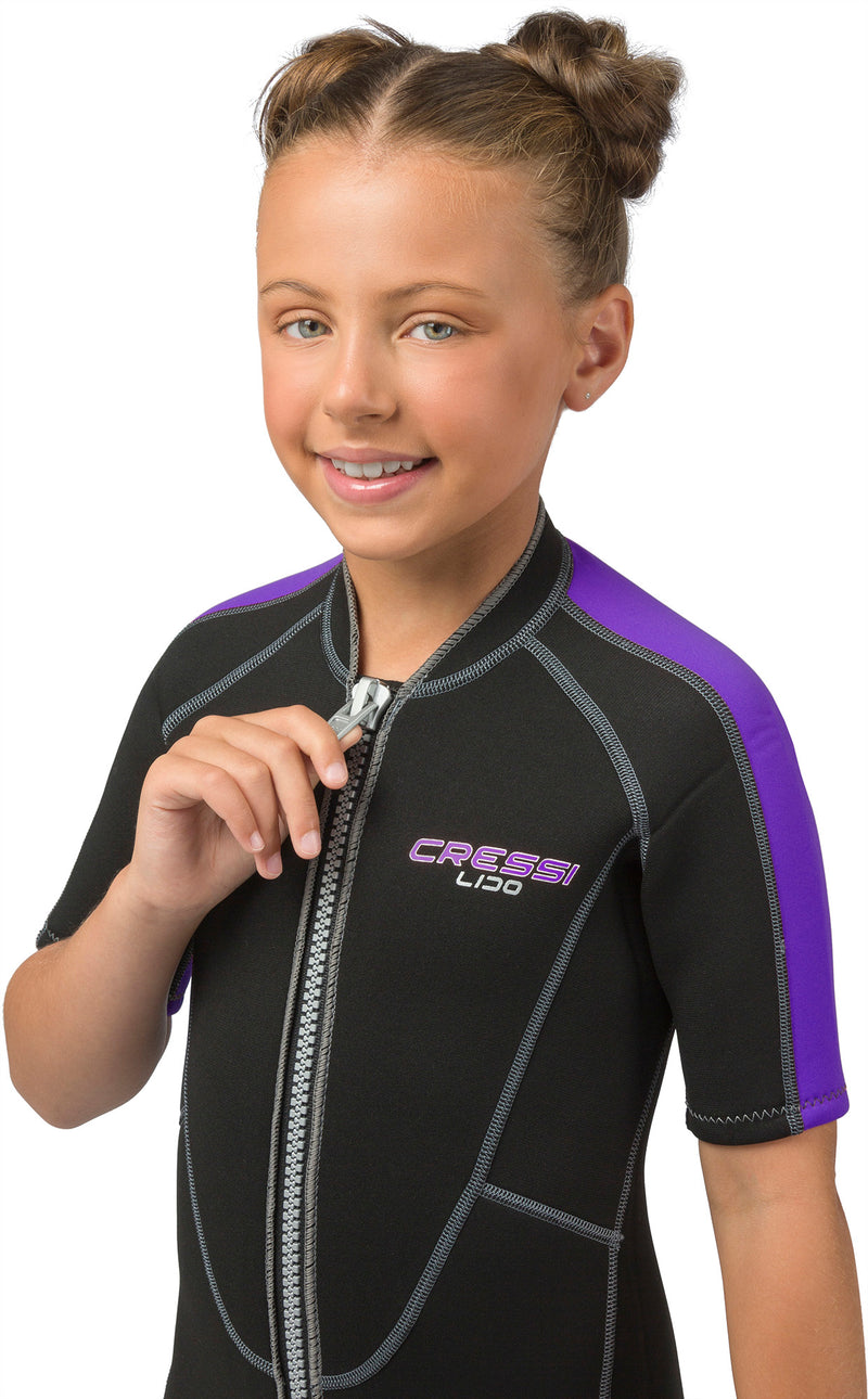 Cressi Short Kids Girls, Front-Zip Neoprene Wetsuit for All Water Sports | Lido Junior