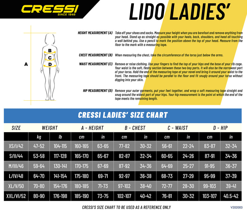 Cressi Ladies; Full Front Zip Wetsuit for Swimming, Snorkeling, Scuba Diving - Lido Short