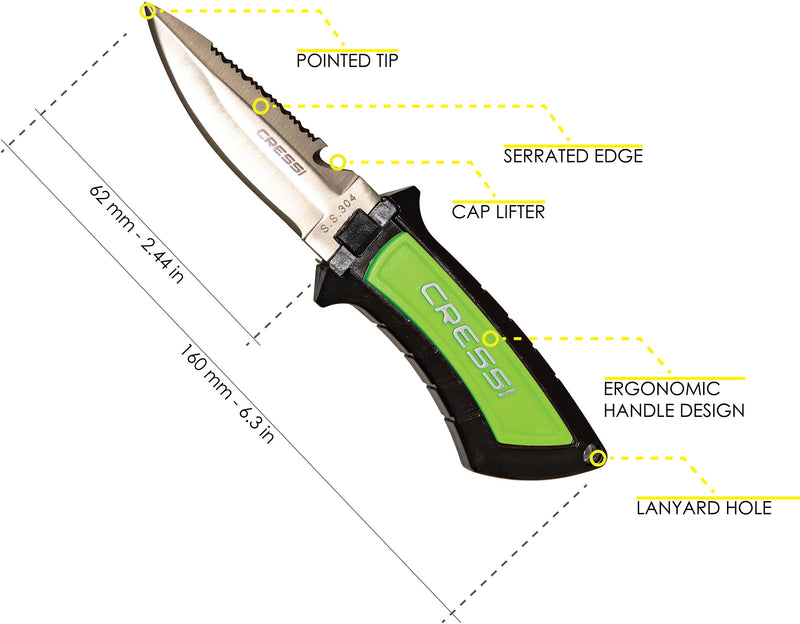 Cressi Short Blade Knife for Scuba Diving and Spearfishing with Quick-Release Sheath & Hose Holder - Lima: designed in Italy