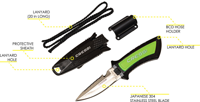 Cressi Short Blade Knife for Scuba Diving and Spearfishing with Quick-Release Sheath & Hose Holder - Lima: designed in Italy