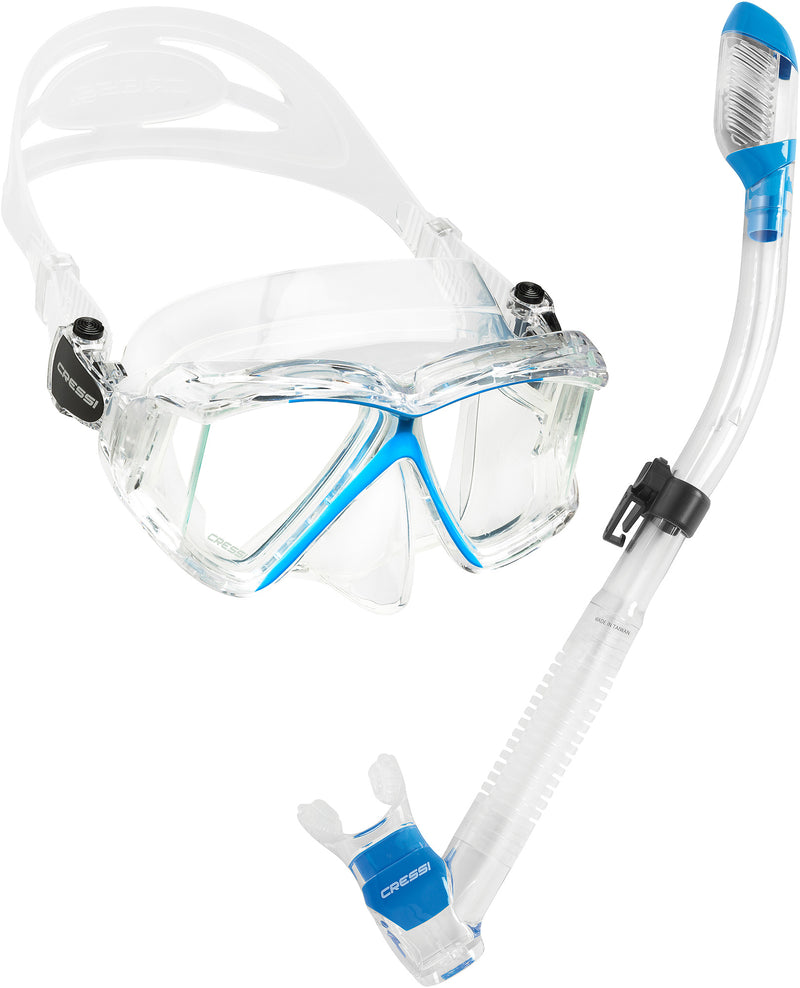 Cressi Panoramic Wide View Mask & Dry Snorkel Kit for Snorkeling, Scuba Diving - Pano 4 & Supernova Dry: designed in Italy