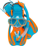 Cressi Junior Snorkeling Kit for Kids Ages 3 to 8 - Mask + Dry Snorkel + Adjustable Fins + Net Bag - Rocks Kids Set