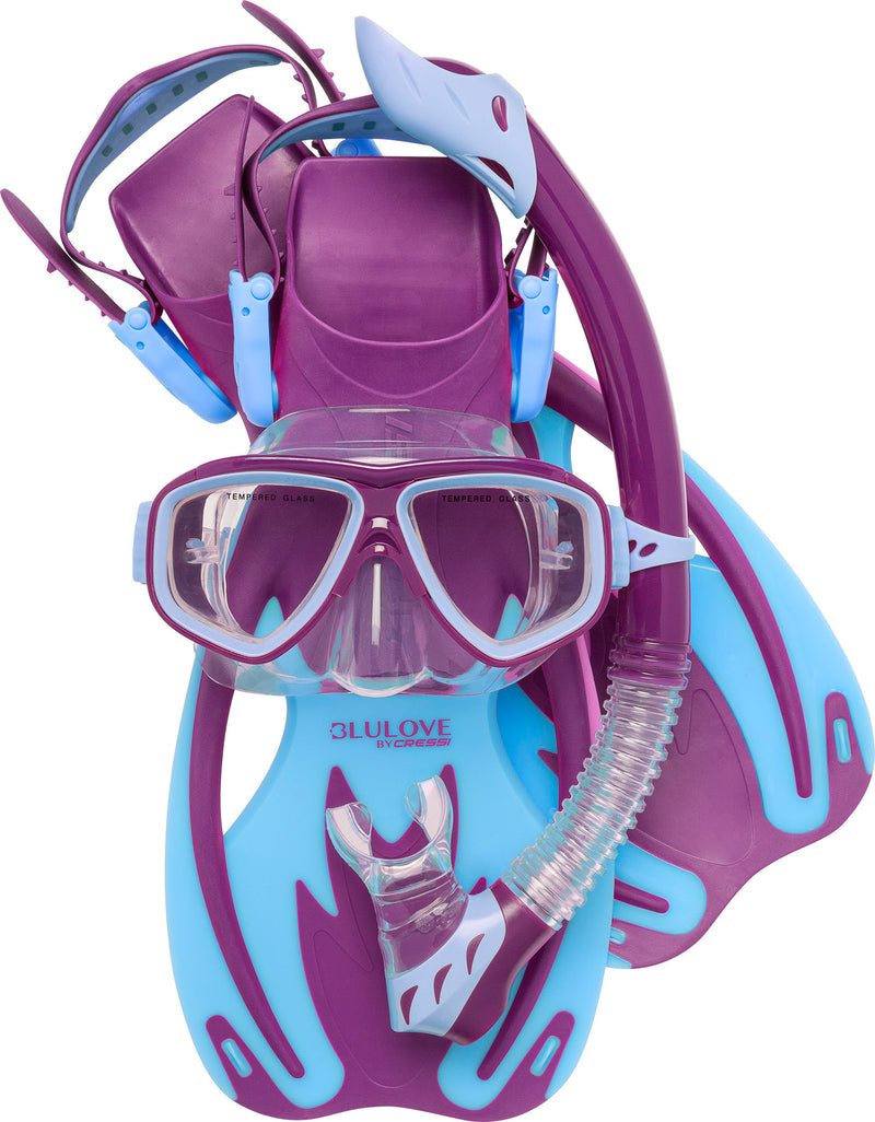 Cressi Junior Snorkeling Kit for Kids Ages 3 to 8 - Mask + Dry Snorkel + Adjustable Fins + Net Bag - Rocks Kids Set