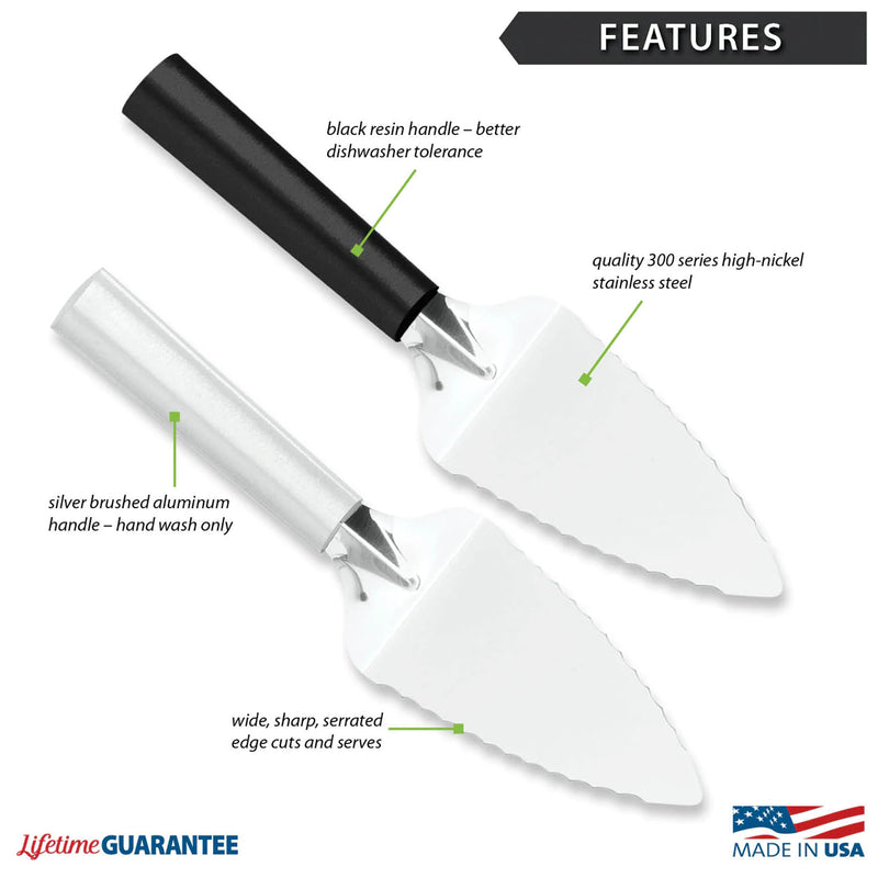 Rada Cutlery Serrated Server Pie Cutter Stainless Steel Resin - 9-1/4 Inches, Black Handle