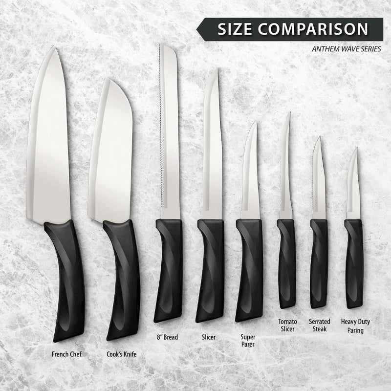 Rada Cutlery Anthem Series Serrated Stainless Steel Dining Steak Knife with Ergonomic Black Resin Handle - 3-7/8 inches