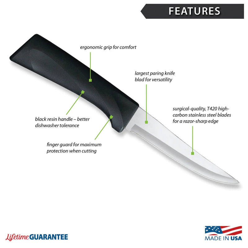 Rada Cutlery Anthem Series Super Parer Paring Knife Stainless Steel Blade with Ergonomic Black Resin Handle - 9 Inches