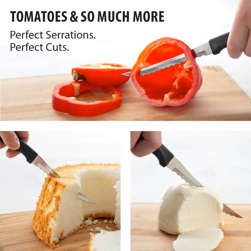 Rada Cutlery Anthem Series Tomato Slicing Knife Stainless Steel Blade with Ergonomic Black Resin Handle - 9 Inches