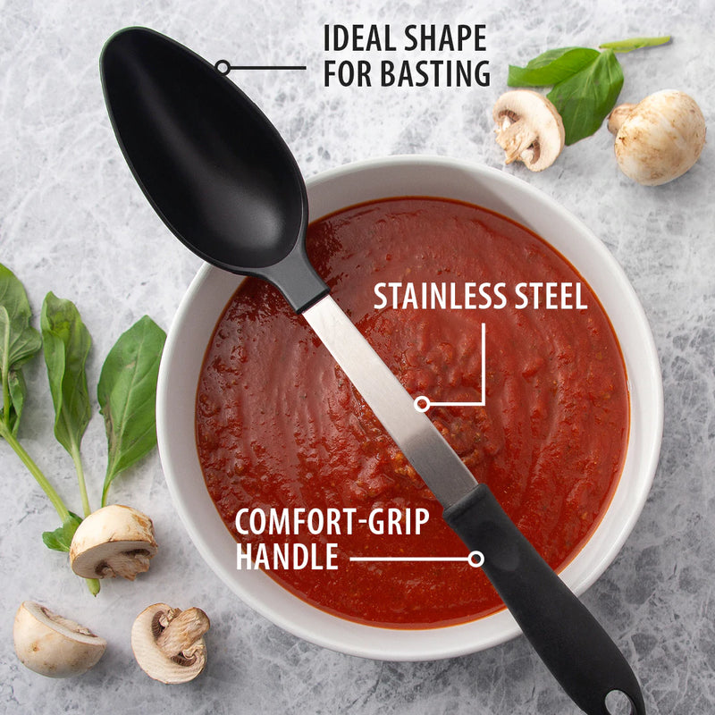 Rada Cutlery Non-Scratch Basting Spoon - Heat Resistant Cooking Utensil Serving Spoon with Ergonomic Comfort Grip Handle - 13-1/4 Inches
