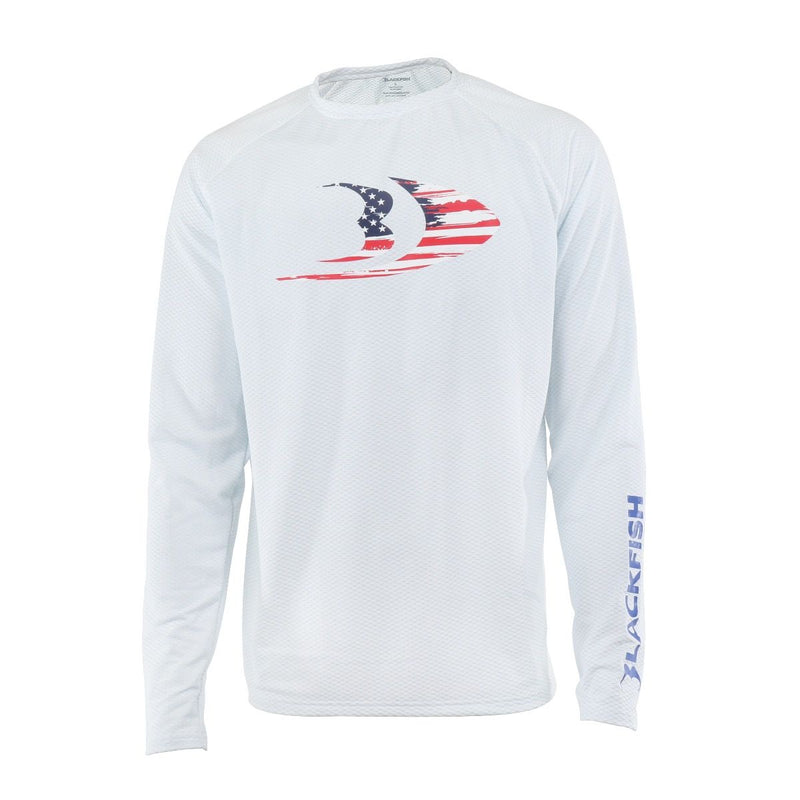 BLACKFISH CoolTech UPF Freedom Series Angler Long Sleeve Shirt - White/USA Series