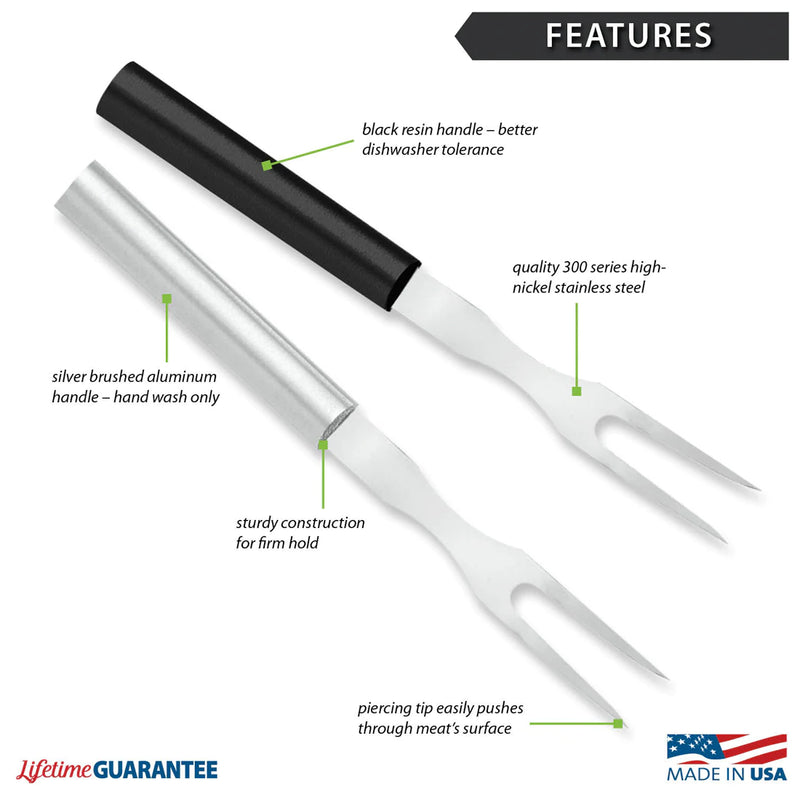 Rada Cutlery Carving Fork Stainless Steel Tine Steel Resin Made in US - 9-1/2 Inches, Black Handle
