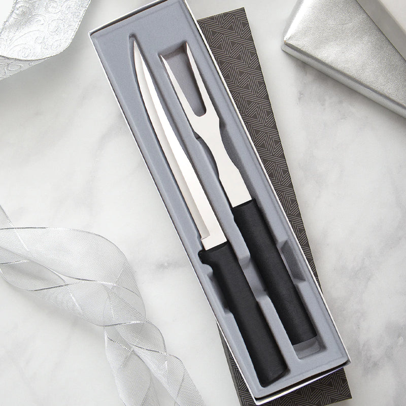 Rada Cutlery Stainless Steel 2-Piece Carving Knife Set With Stainless Steel Black Resin Handles