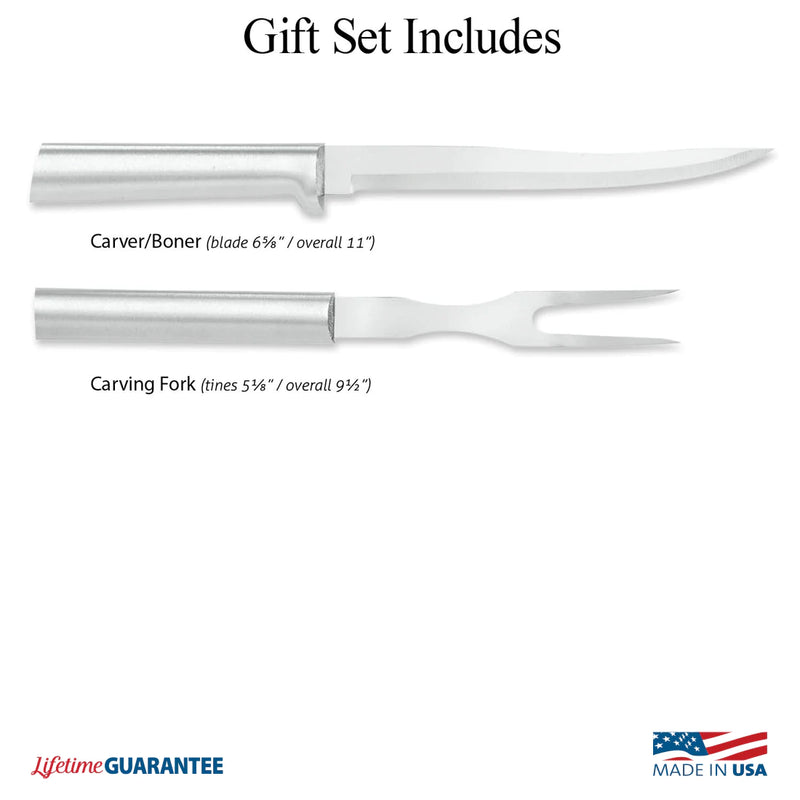 Rada Cutlery Stainless Steel 2-Piece Carving Knife Set With Stainless Steel Black Resin Handles