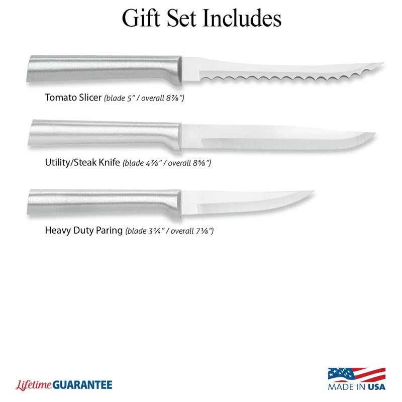 Rada Cutlery Cooking Essentials Knife Starter Gift 3 Piece Set Resin Stainless Steel - Black Handle
