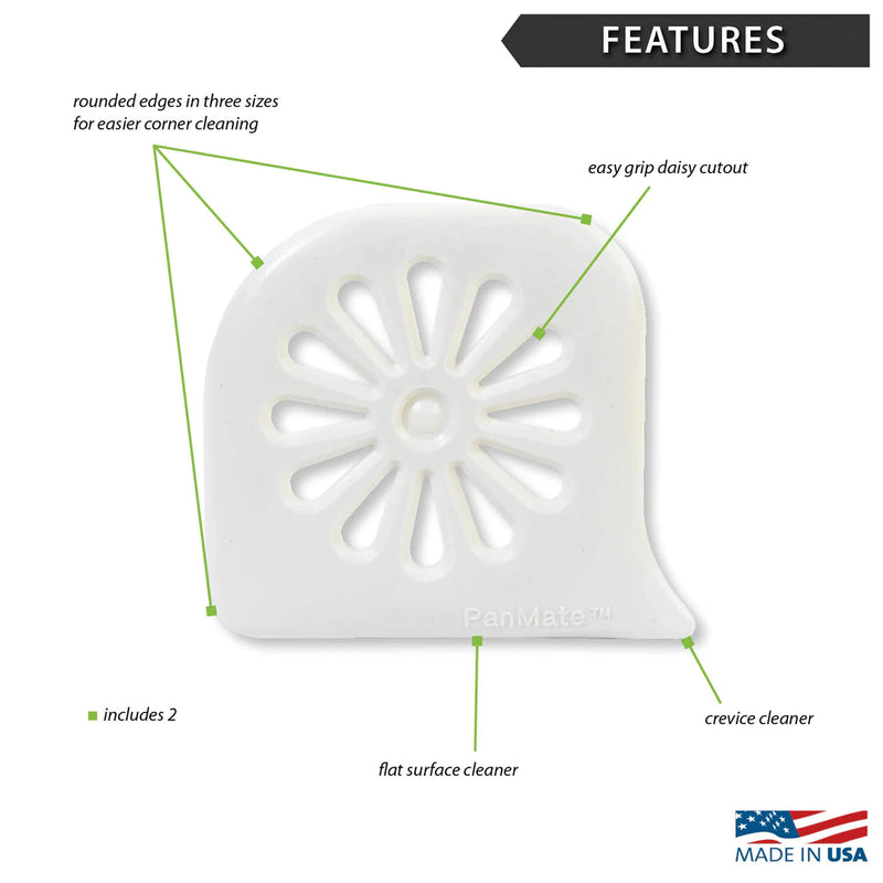 Rada Cutlery Daisy PanMate Nylon Scraper 3 x 2-1/2 Inches - White, 2 Pack