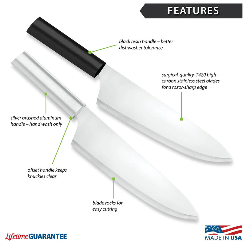 Rada Cutlery French Chef Knife Stainless Steel Blade Resin - 13 Inch, Black Handle