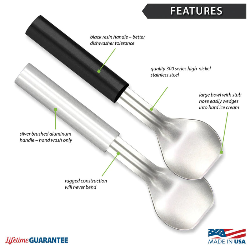 Rada Cutlery Ice Cream Scoop Stainless Steel with Brushed Aluminum - 9-1/4 Inches, Silver Handle