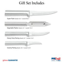 Rada Cutlery Meal Prep 4-Piece Paring Knife Gift Set Stainless Steel Blades and Silver Aluminum Handles