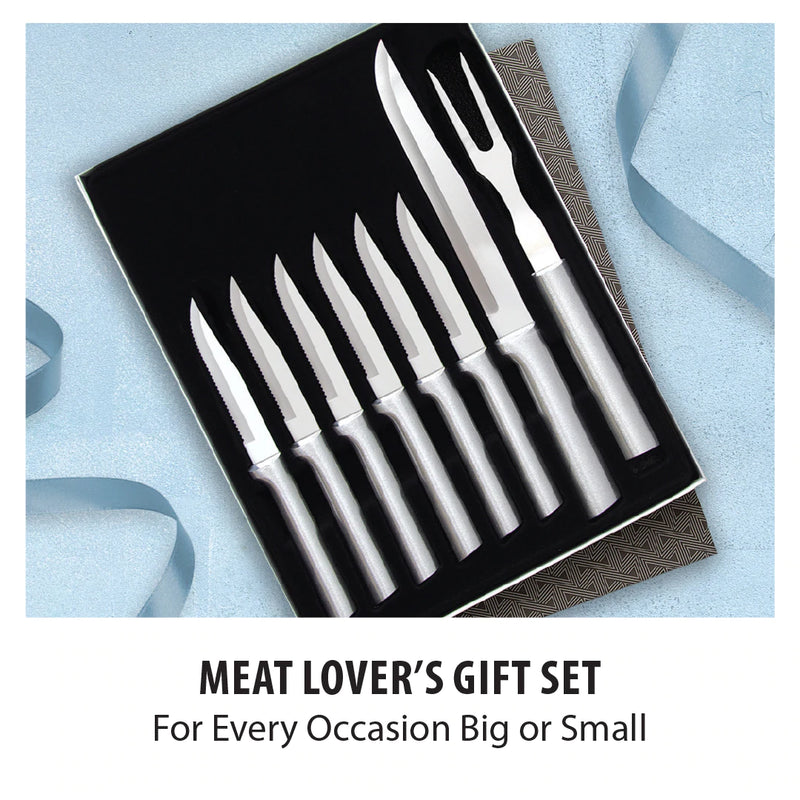 Rada Cutlery Meat Lover's 8-Piece Steak Knife Gift Set With Silver Aluminum Handles