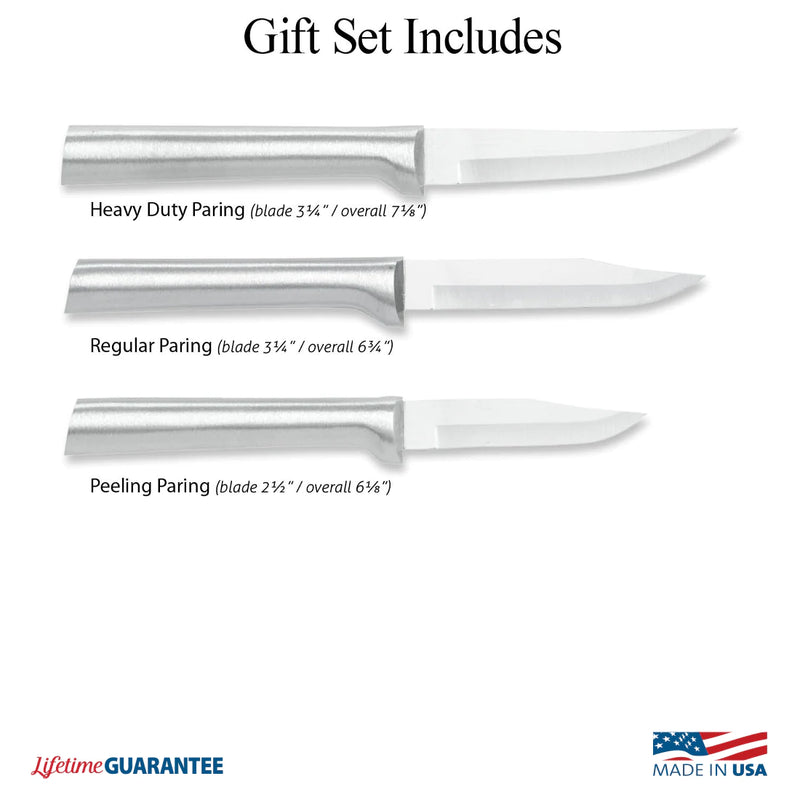Rada Cutlery Paring Knife Set 3 Knives with Stainless Steel Blades and Brushed Aluminum - Silver Handle