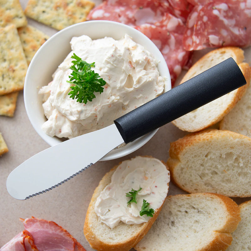 Rada Cutlery Spreader Stainless Steel Serrated Blade Knife and Black Steel Resin Handle