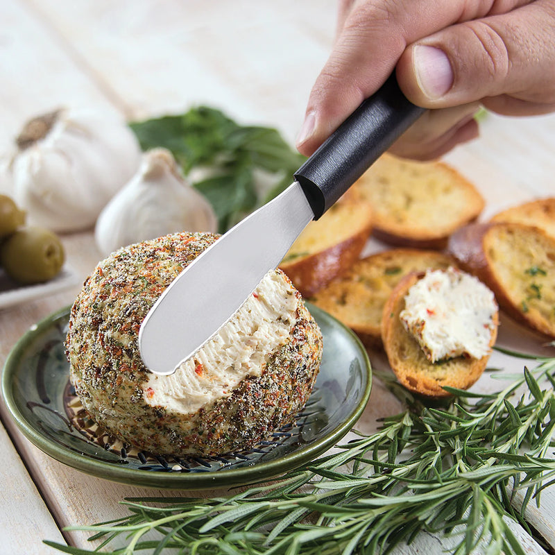 Rada Cutlery Spreader Stainless Steel Serrated Blade Knife and Black Steel Resin Handle