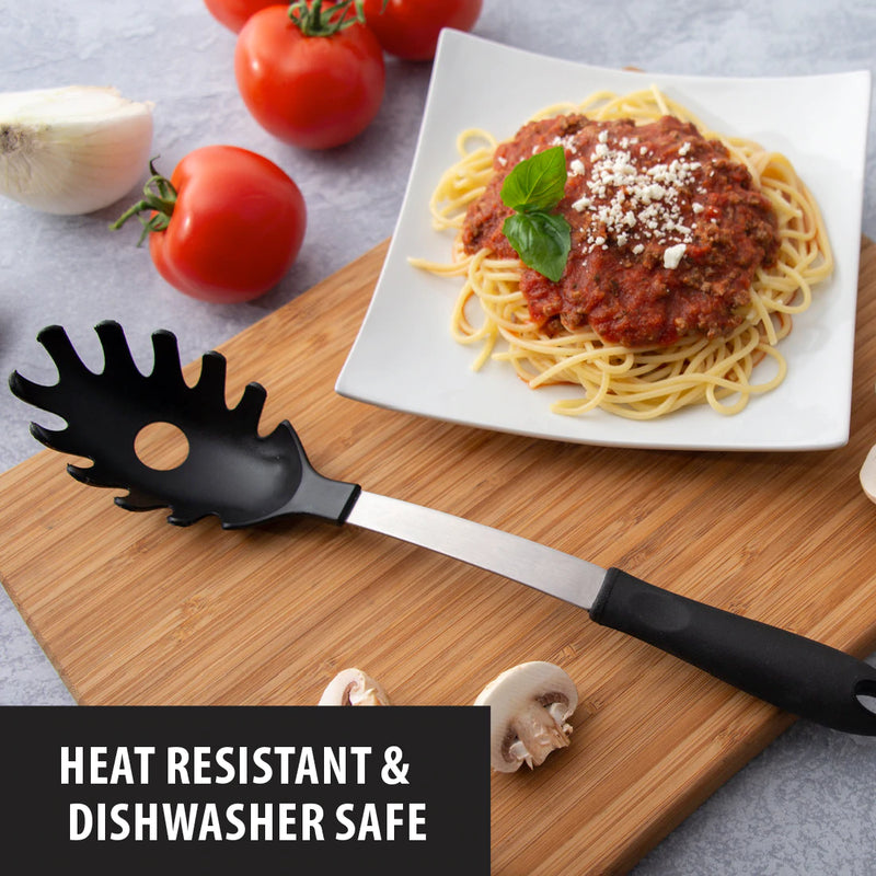 Rada Heat Resistant Spaghetti Spoon - Pasta Server Kitchen Utensil with Ergonomic Comfort Grip Handle - 13-1/4 Inches